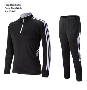 Adult Mens Training Clothes Zipper Coat Boys Long Sleeve Running Football Training Suit Sports Set With Striped Pants