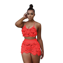 Load image into Gallery viewer, Sexy 2 Piece Set Women White Floral Mesh Lace Pant Suit Crop Top and Shorts Set 2019 Summer Outfits Clothing Set D41-AZ-69