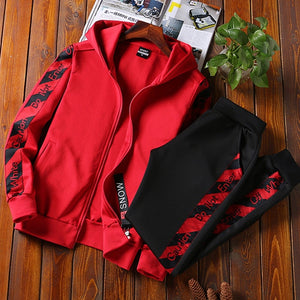 AmberHeard Men Sportsuit Set Spring Fashion Hooded Sweatshirt+Pants Sportswear Two Piece Set Tracksuit For Men Fitness Clothing