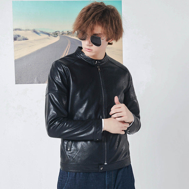 Pioneer camp new leather jacket men brand clothing autumn winter stand collar Motorcycle leather coat male quality AJK801448