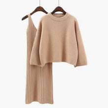 Load image into Gallery viewer, Autumn Womans Sweater + Straped Dress Sets Solid Color Female Casual Two-Pieces Suits Loose Sweater Knit Mini Dress Winter