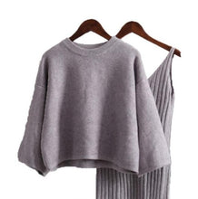 Load image into Gallery viewer, Autumn Womans Sweater + Straped Dress Sets Solid Color Female Casual Two-Pieces Suits Loose Sweater Knit Mini Dress Winter