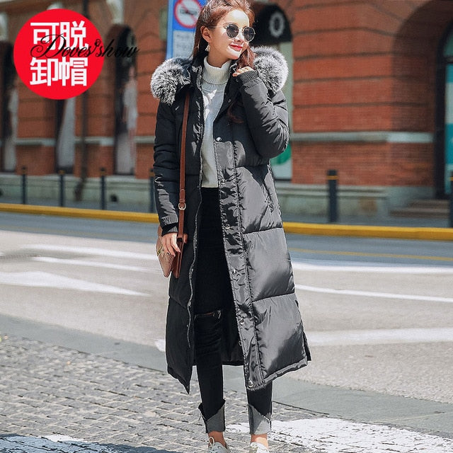 Hooded Fur Collar Winter Down Coat Jacket Long Thick Warm Women Casaco Feminino Abrigos Mujer Invierno Student Wadded Parkas 09