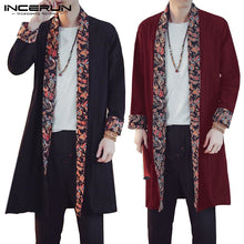 Load image into Gallery viewer, Japan Style Autumn Coat Men&#39;s Coat Cardigan Long Sleeve Open Stitch Floral Loose Patchwork Outwear Hombre Shirt Camisas Fashion
