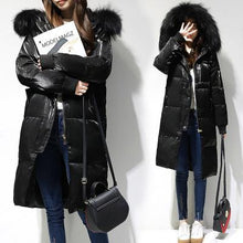 Load image into Gallery viewer, Fitaylor Winter Jacket Women White Duck Down Big Fur Collar Hooded Long Velour Parkas Coat Female Slim Snow Outerwear