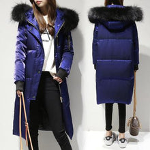 Load image into Gallery viewer, Fitaylor Winter Jacket Women White Duck Down Big Fur Collar Hooded Long Velour Parkas Coat Female Slim Snow Outerwear