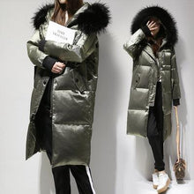 Load image into Gallery viewer, Fitaylor Winter Jacket Women White Duck Down Big Fur Collar Hooded Long Velour Parkas Coat Female Slim Snow Outerwear