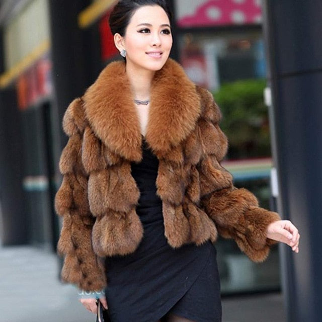 ETHEL ANDERSON Luxury Genuine Real Fox Fur Jackets&Coats With Fox Fur Collar For Ladies Short Fox Fur Outerwear In Fur Garments