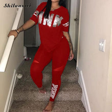 Load image into Gallery viewer, Pink Letter Print Tracksuits Women Two Piece Set 2018 Spring Plus Size T-Shirt Top And Pants Set Suits Casual Bodcon 2 Piece Set