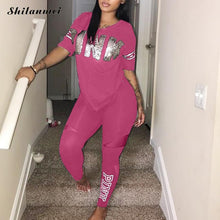 Load image into Gallery viewer, Pink Letter Print Tracksuits Women Two Piece Set 2018 Spring Plus Size T-Shirt Top And Pants Set Suits Casual Bodcon 2 Piece Set