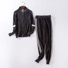Load image into Gallery viewer, Women Tracksuit 2018 Autumn Casual Turtleneck Knit Sportwear Long Sleeve 2 Piece Pants Sets Stripe Knitting Suits Women