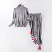 Load image into Gallery viewer, Women Tracksuit 2018 Autumn Casual Turtleneck Knit Sportwear Long Sleeve 2 Piece Pants Sets Stripe Knitting Suits Women