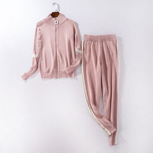 Load image into Gallery viewer, Women Tracksuit 2018 Autumn Casual Turtleneck Knit Sportwear Long Sleeve 2 Piece Pants Sets Stripe Knitting Suits Women