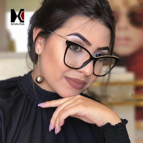 SHAUNA Fashion Metal Chain Oversize Glasses Frame Women Female Cat Eye Glasses