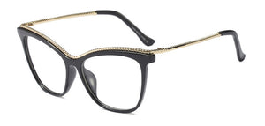 SHAUNA Fashion Metal Chain Oversize Glasses Frame Women Female Cat Eye Glasses