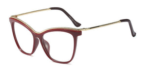SHAUNA Fashion Metal Chain Oversize Glasses Frame Women Female Cat Eye Glasses