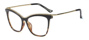 SHAUNA Fashion Metal Chain Oversize Glasses Frame Women Female Cat Eye Glasses