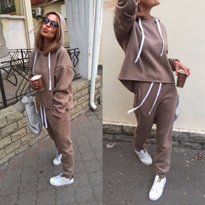 Autumn Tracksuit Long Sleeve Thicken Hooded Sweatshirts 2 Piece Set Casual Sport Suit Women Tracksuit Set