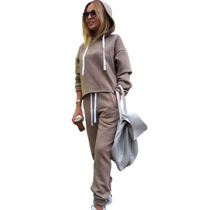 Autumn Tracksuit Long Sleeve Thicken Hooded Sweatshirts 2 Piece Set Casual Sport Suit Women Tracksuit Set