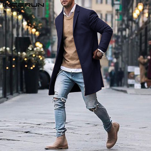 British Style Men's Long Jackets Coats Classic Jackets Trench Winter Clothes Solid Slim Fit Gentleman Outwear Hombre Masculino