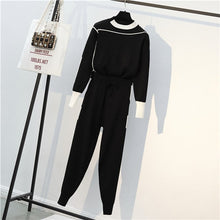 Load image into Gallery viewer, Autumn 2 Pieces Set Knitted Pullovers Sweater Casual Stripe Knit Jumper Tops and Pants Suits Fashionable Long Sleeve Tracksuits