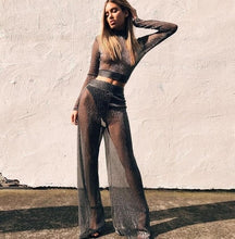 Load image into Gallery viewer, OMSJ 2018 New Autumn Winter Two Pieces Set Women Workout Long Sleeve Suit Cotton Women Tracksuit Crop Top And Pants Set Lady