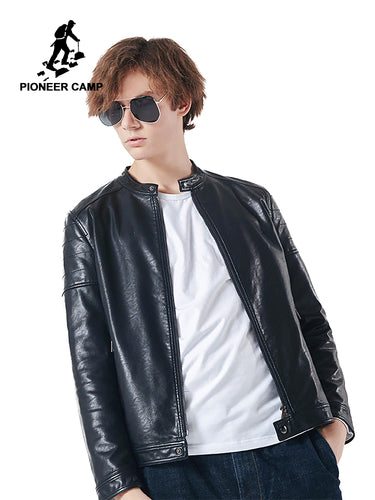 Pioneer camp new leather jacket men brand clothing autumn winter stand collar Motorcycle leather coat male quality AJK801448