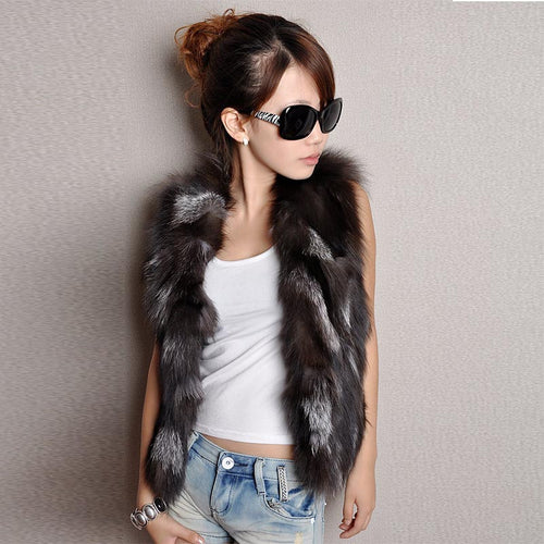 New Winter Lady Real Fox Fur Vest Shoulder Short Jacket Women Fashion Genuine Fur Coat Vest Women Real Natural Fox Fur Coats