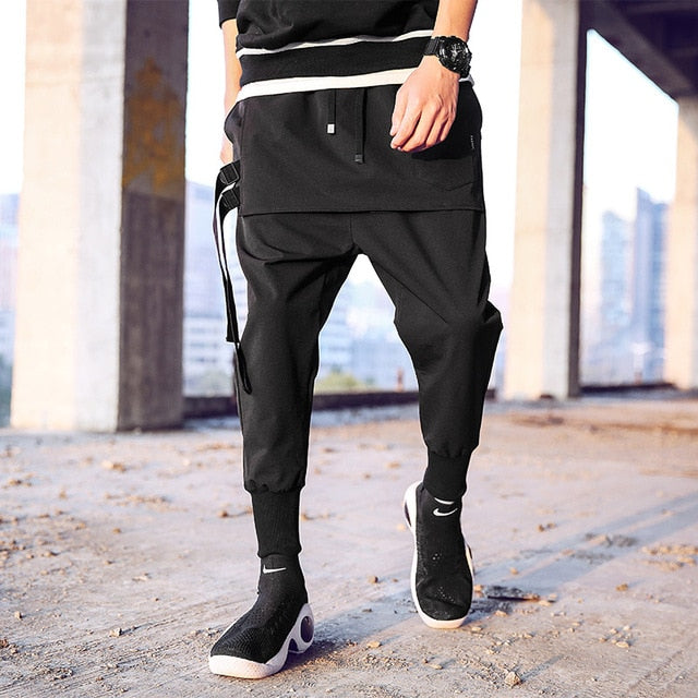 New Western Diablo Style Fashion Individuality Side Ribbon Men's Jogger Trousers Hip Hop Autumn Casual Street Male Harem Pants
