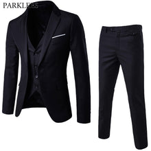Load image into Gallery viewer, Men&#39;s 3 Pieces Black Elegant Suits With Pants Brand Slim Fit Single Button Party Formal Business Dress Suit Male Terno Masculino