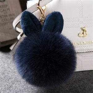 Fake Rabbit fur ball key chain pompom fluffy Bag Charms bunny keychain Keyring