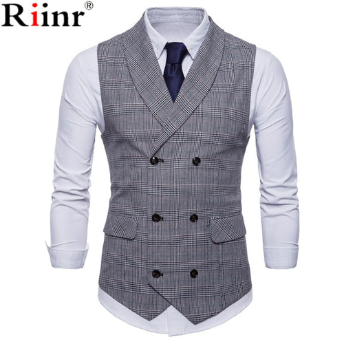 Riinr 2019 Brand Suit Vest Men Jacket Sleeveless Beige Gray Brown Vintage Tweed Vest Fashion Spring Autumn Plus Size Waistcoat
