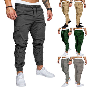Mens Skinny Fit Straight Leg Trousers Men Casual Pencil Jogger Cargo Pants With Pockets M-XXXL