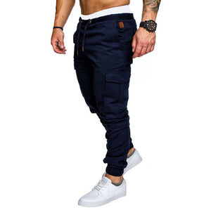Mens Skinny Fit Straight Leg Trousers Men Casual Pencil Jogger Cargo Pants With Pockets M-XXXL