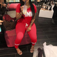 Load image into Gallery viewer, Women Pink Letter Print Sexy Tracksuit Plus Size Casual 2 Piece Set S-XXXL Summer Tops+Skinny Pants Two Piece Outfit