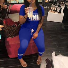 Load image into Gallery viewer, Women Pink Letter Print Sexy Tracksuit Plus Size Casual 2 Piece Set S-XXXL Summer Tops+Skinny Pants Two Piece Outfit