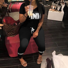 Load image into Gallery viewer, Women Pink Letter Print Sexy Tracksuit Plus Size Casual 2 Piece Set S-XXXL Summer Tops+Skinny Pants Two Piece Outfit
