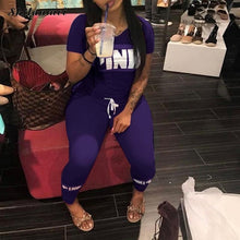 Load image into Gallery viewer, Women Pink Letter Print Sexy Tracksuit Plus Size Casual 2 Piece Set S-XXXL Summer Tops+Skinny Pants Two Piece Outfit