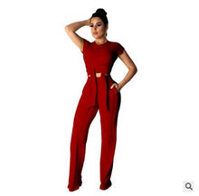 Load image into Gallery viewer, Women bandage o-neck long sleeve crop top full pants tracksuits two pieces set for women tops pants 2 piece set women's suit