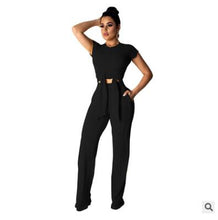 Load image into Gallery viewer, Women bandage o-neck long sleeve crop top full pants tracksuits two pieces set for women tops pants 2 piece set women's suit