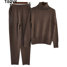 Load image into Gallery viewer, TAOVK Winter Woolen and Cashmere Knitted Warm Suit High Collar Sweater + Mink Cashmere Pants Loose Style Two-piece Set Knit