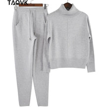 Load image into Gallery viewer, TAOVK Winter Woolen and Cashmere Knitted Warm Suit High Collar Sweater + Mink Cashmere Pants Loose Style Two-piece Set Knit