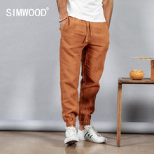Load image into Gallery viewer, SIMWOOD 2019 spring 100% pure linen ankle-length pants men cool elasticated waistband drawstring plus size trousers male 190095
