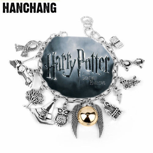 Movie Series Charm Bracelet HP Owl Cool Glasses Brush Car Life of Tree Castle Bus train Bangle Bracelet Women Inspired Wristband