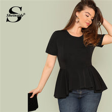 Load image into Gallery viewer, Sheinside Plus Size Ruffle Hem Womens Tops And Blouses 2019 Black Burgundy Stretch Solid Top Women Short Sleeve Summer Blouse