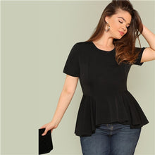 Load image into Gallery viewer, Sheinside Plus Size Ruffle Hem Womens Tops And Blouses 2019 Black Burgundy Stretch Solid Top Women Short Sleeve Summer Blouse
