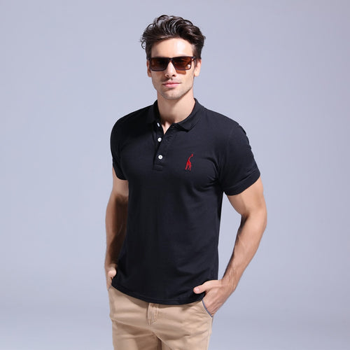 GustOmerD 2019 Brand Quality Cotton Polo Shirt Men Solid Slim Fit Short Sleeve Polos Men Fashion Giraffe Embroidery Men's Polo