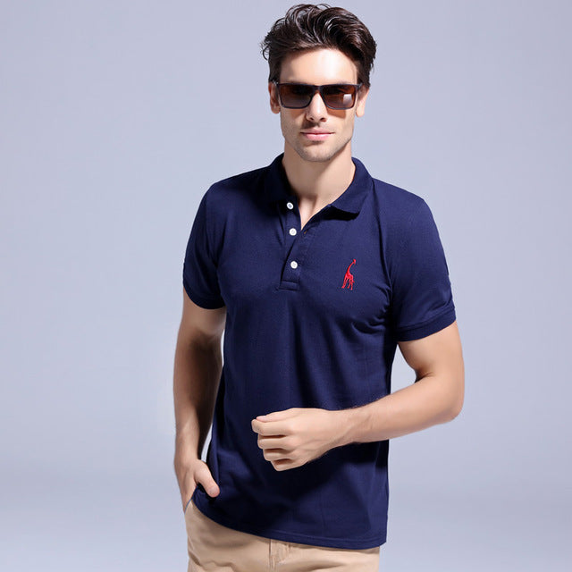 GustOmerD 2019 Brand Quality Cotton Polo Shirt Men Solid Slim Fit Short Sleeve Polos Men Fashion Giraffe Embroidery Men's Polo