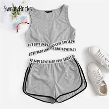 Load image into Gallery viewer, SweatyRocks Lettering Cross Strap Detail Tank And Dolphin Shorts Set Activewear Women Two Piece Sets Summer Two Piece Outfits