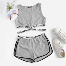Load image into Gallery viewer, SweatyRocks Lettering Cross Strap Detail Tank And Dolphin Shorts Set Activewear Women Two Piece Sets Summer Two Piece Outfits